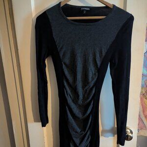 Express Ruched Sweater Dress - Black & Grey